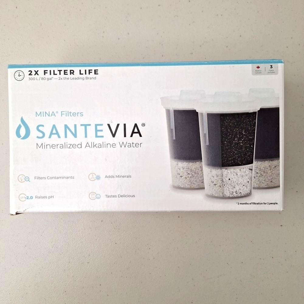 Santevia MINA Alkaline Filter Cartridges *2* Pack for MINA Pitcher NEW SEALED